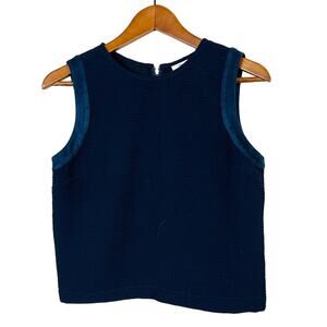 Waverly Grey Crop Zip Back Shell Top Blouse Sleeveless Navy - 4